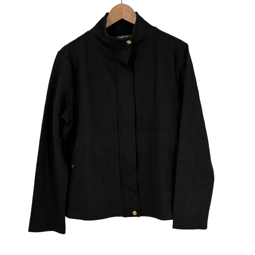 Laurel Grey Black Textured Diamond Cable Knit Jacket Size‎ M Black Zip Mock Neck